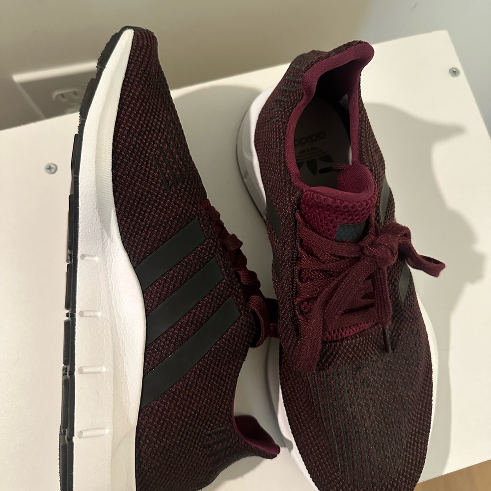 adidas Burgundy Knit Sneakers with Black Stripes